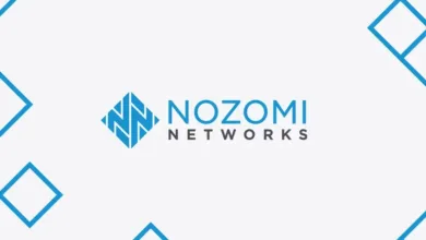 Nozomi Networks logo with blue geometric accents on a white background.