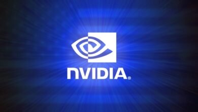 NVIDIA logo with radiating blue light effect