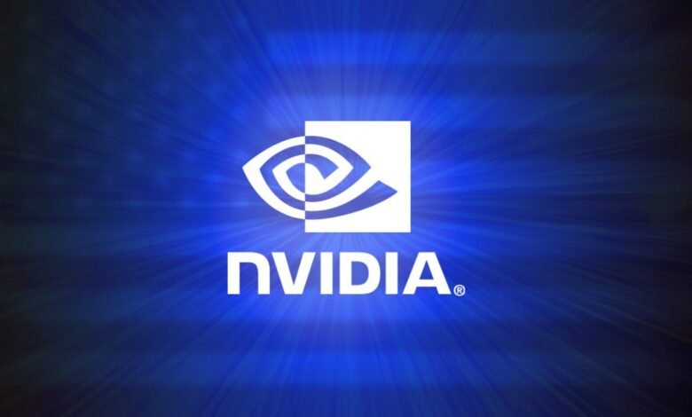 NVIDIA logo with radiating blue light effect