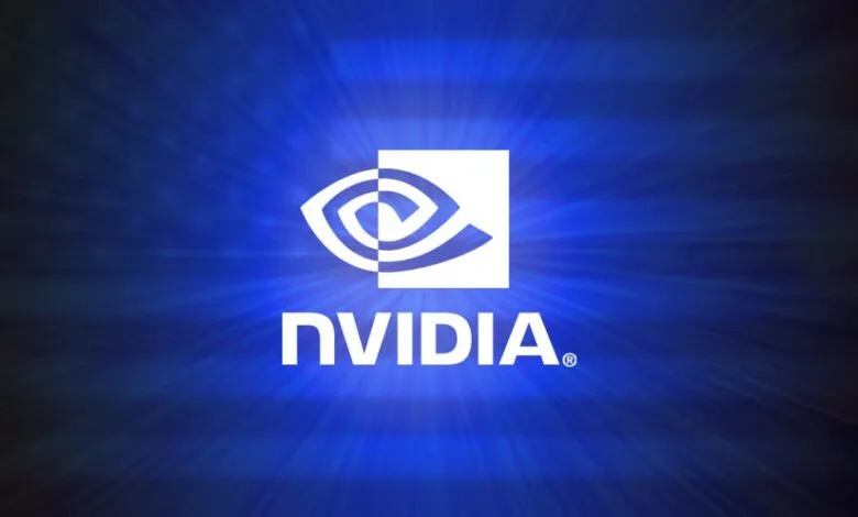 NVIDIA logo with radiating blue light effect