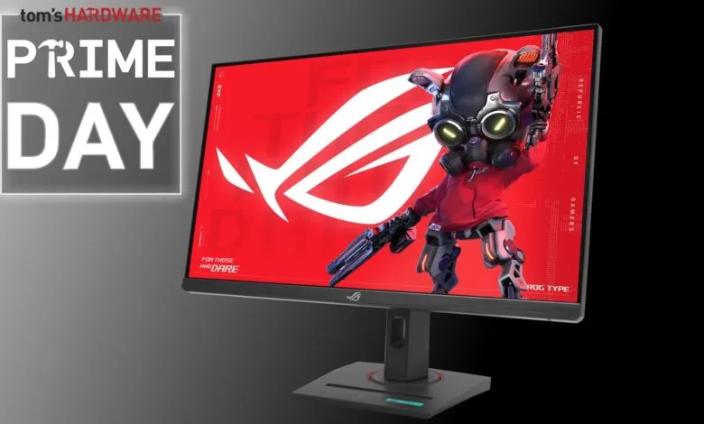 Tom's Hardware Prime Day graphic with a gaming monitor displaying ROG branding.
