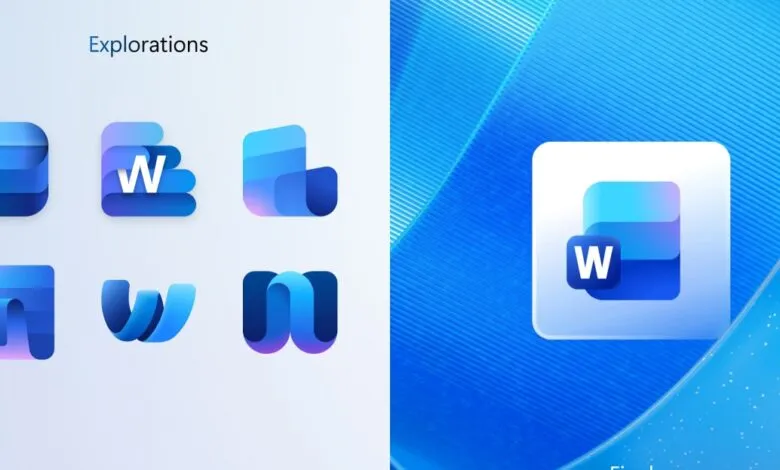 Microsoft Word icon designs in various blue gradient styles.