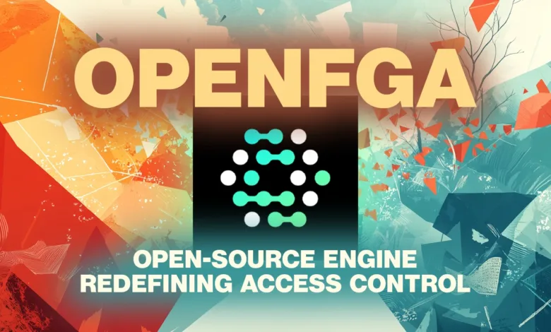 OpenFGA logo and text on abstract geometric background