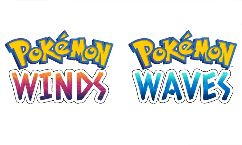 Pokémon Wind and Waves game logos side-by-side on a white background.
