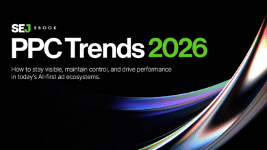 SEJ EBOOK PPC Trends 2026 title with abstract colorful waves.