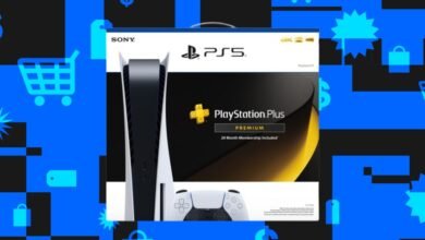 PlayStation 5 console and controller with PlayStation Plus Premium membership.