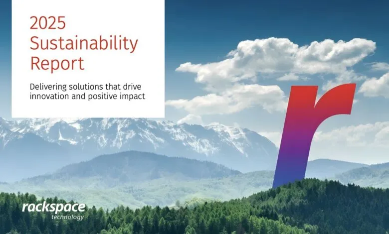 Cover page for the 2025 Sustainability Report with text and a large gradient 'r' logo.