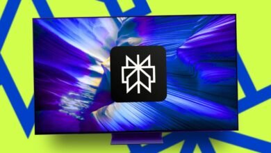 A modern television displays a vibrant abstract wallpaper with a Perplexity AI app icon overlaid.