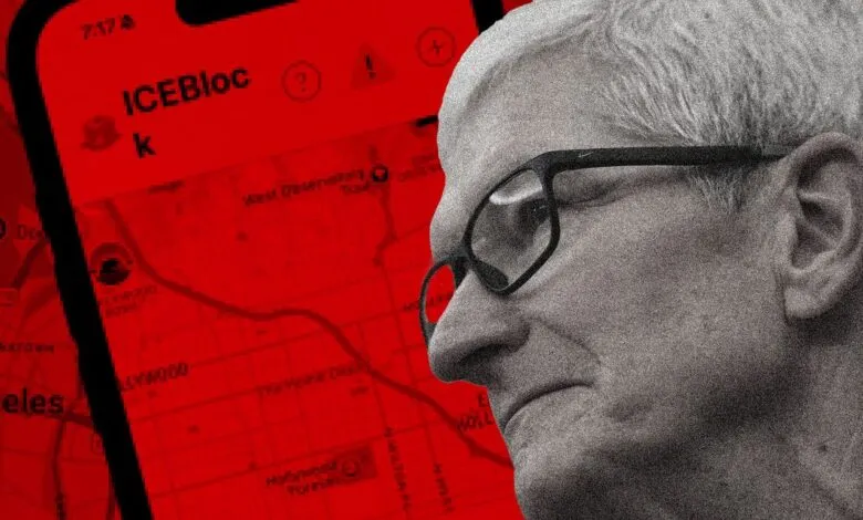 Tim Cook's profile with a red overlay of a map and an app interface.