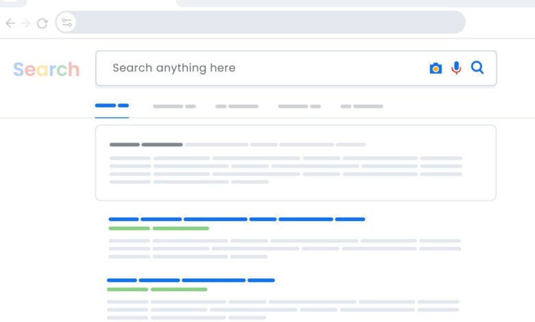 A stylized illustration of a web browser search engine interface.