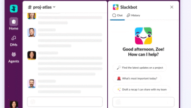 Slackbot AI interface showing a greeting and suggested actions for a user named Zoe.