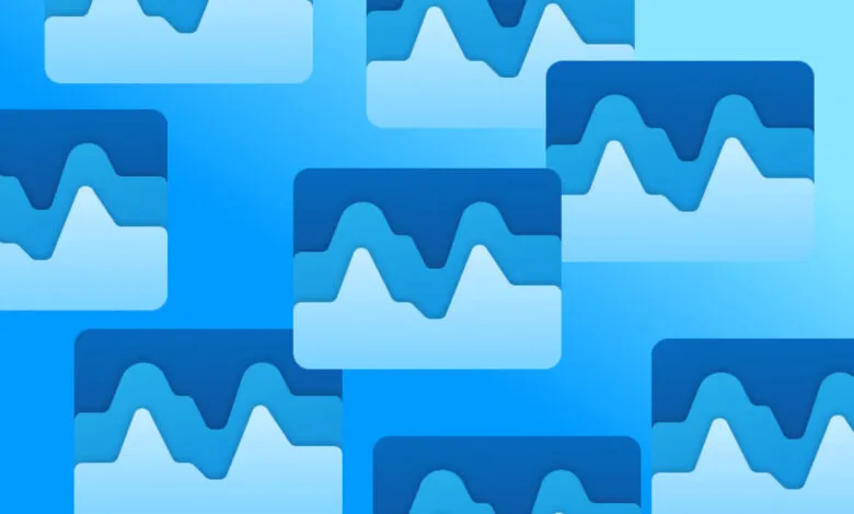 Abstract background with layered blue wave-like graphs.