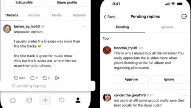 Screenshots of a social media app showing user posts and pending replies.