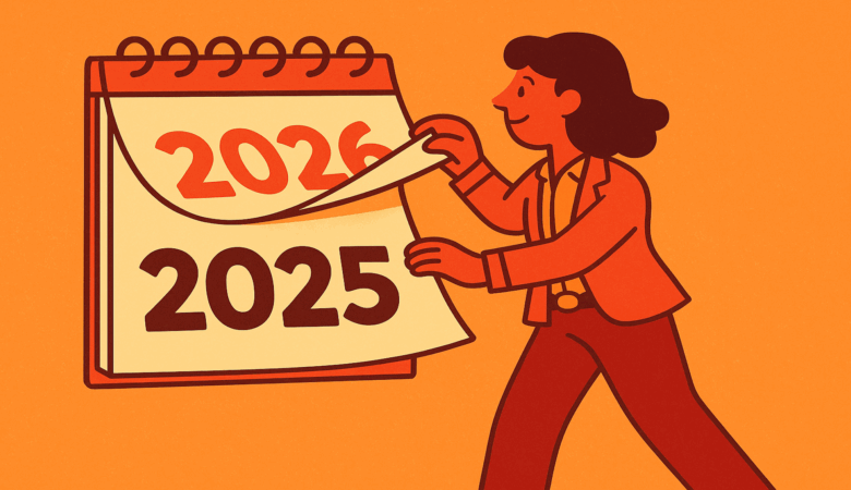 Person turning a calendar page from 2025 to 2026