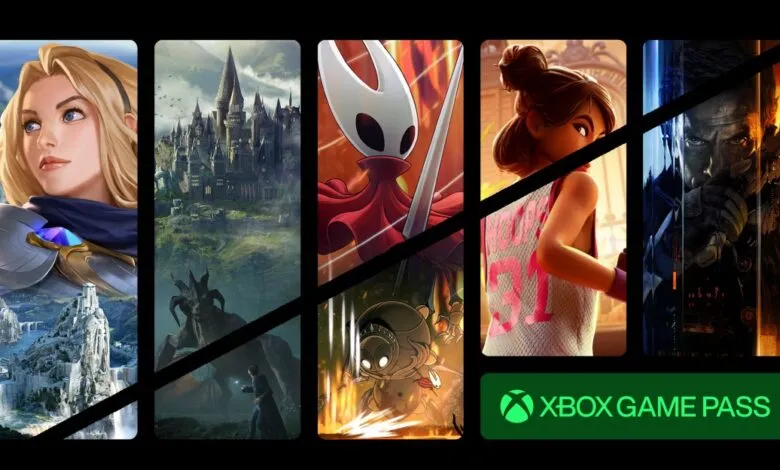 Collage of game art and characters with Xbox Game Pass logo