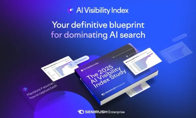 Book cover for 'The 2025 AI Visibility Index Study' by SEMrush Enterprise.