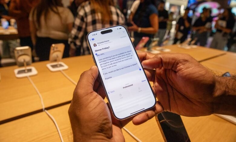 Person holding a smartphone displaying a text message conversation about dinner plans.