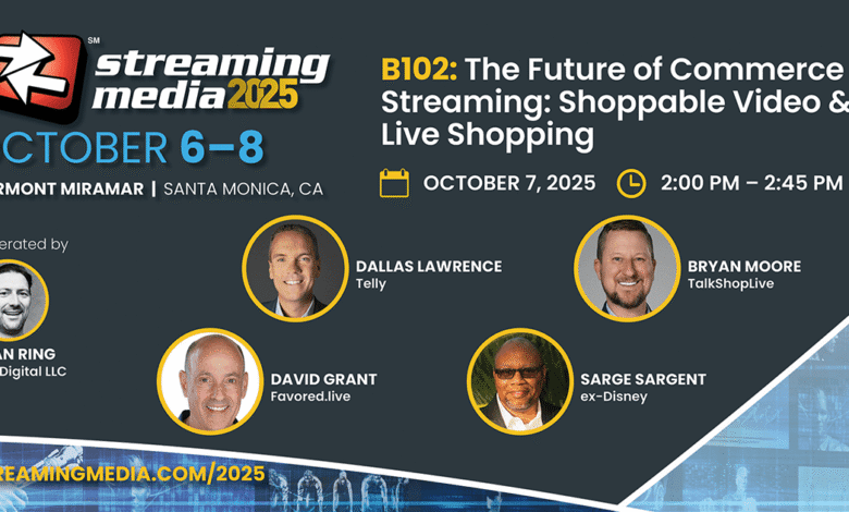 Panelists for Streaming Media 2025 event on the future of commerce in streaming.