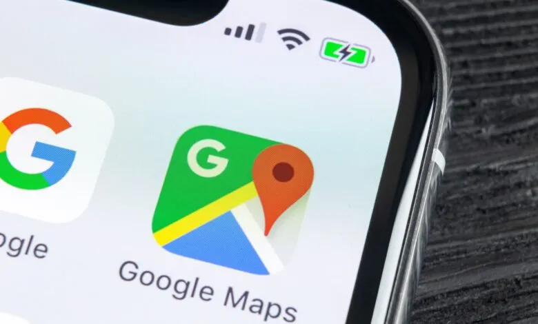 Close-up of the Google Maps app icon on an iPhone screen.