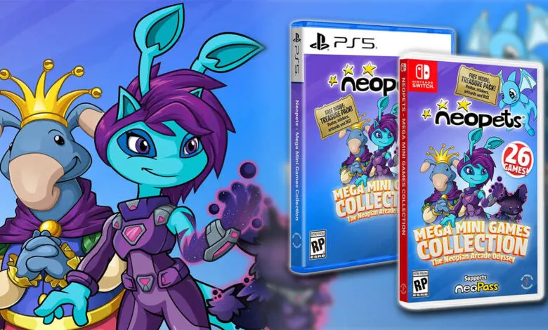 Neopets Mega Mini Games Collection game covers for PS5 and Nintendo Switch.