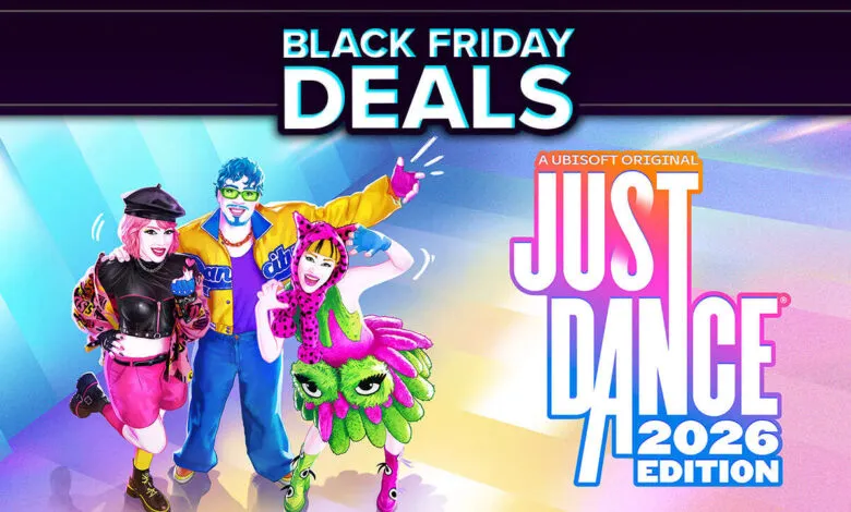 Three animated characters dancing, promoting Just Dance 2026 Black Friday deals.