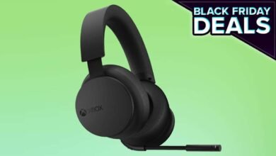 Black Xbox wireless headset on light green background with Black Friday Deals graphic.