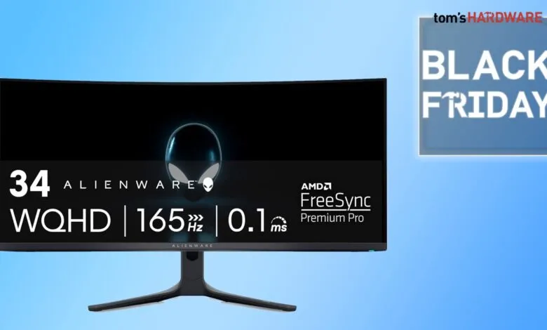 Alienware 34-inch curved gaming monitor with Black Friday promotion.