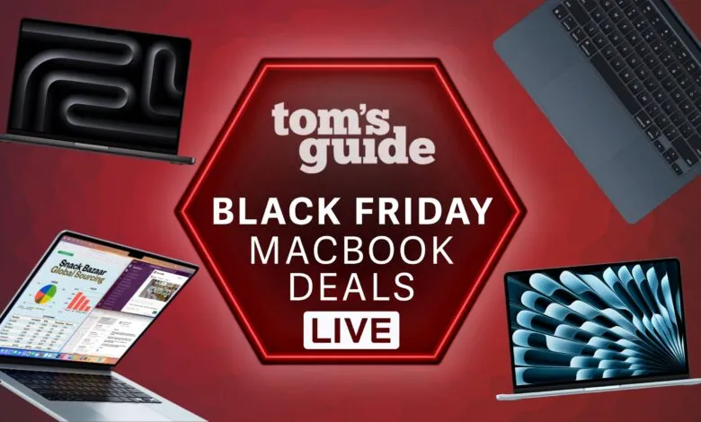 Tom's Guide Black Friday Macbook Deals Live, featuring various Macbook models.