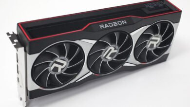 AMD Radeon graphics card with three fans and red accents
