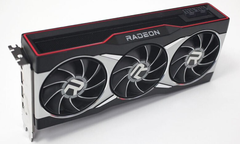 AMD Radeon graphics card with three fans and red accents