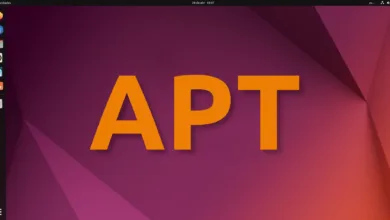 Ubuntu desktop with the letters APT displayed prominently in orange.