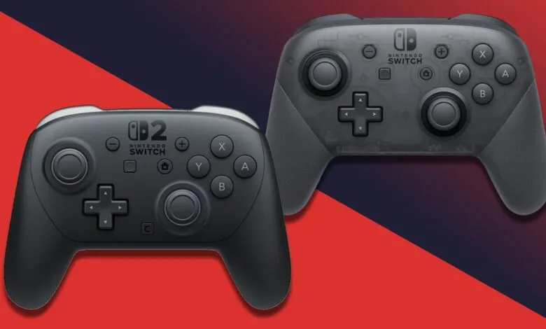 Two Nintendo Switch Pro Controllers, one black and one translucent grey.