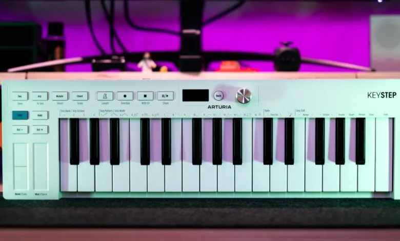 White Arturia KeyStep MK2 MIDI controller keyboard with black and white keys.