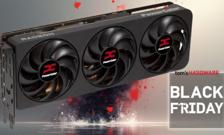 PowerColor Radeon graphics card with three fans, Black Friday promotion.