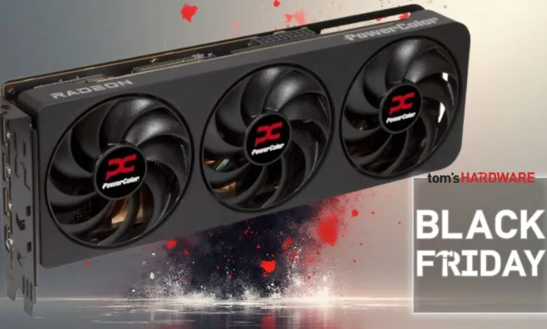 PowerColor Radeon graphics card with three fans, Black Friday promotion.