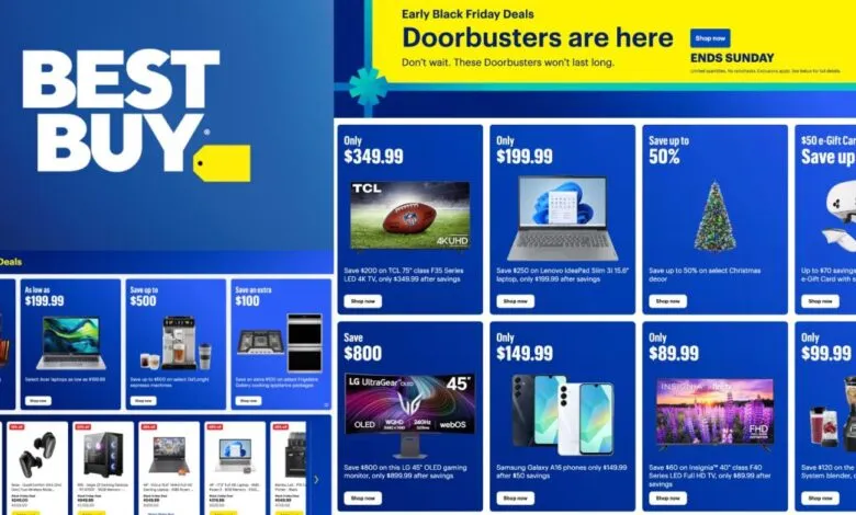 Best Buy Black Friday Doorbuster deals featuring electronics and home goods.