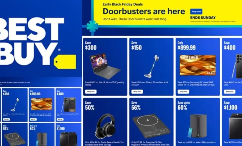 Best Buy Black Friday Doorbuster deals featuring electronics and appliances.