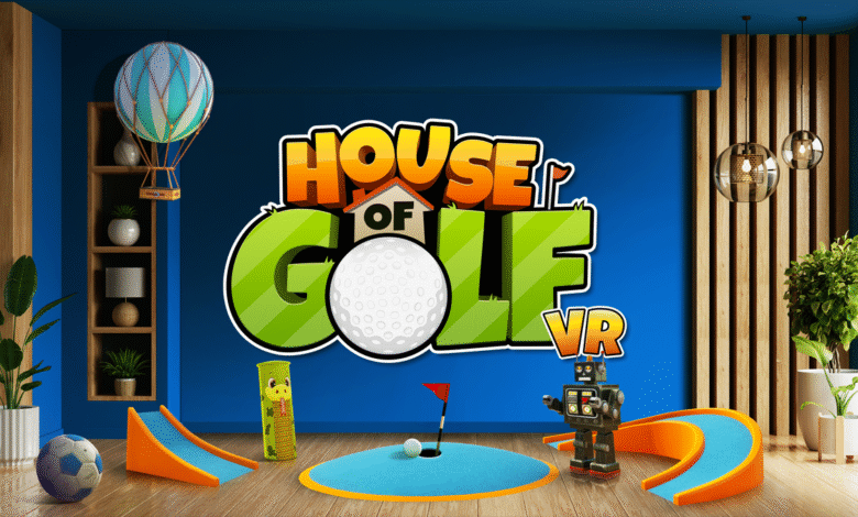 House of Golf VR logo with miniature golf course elements and playful decor.
