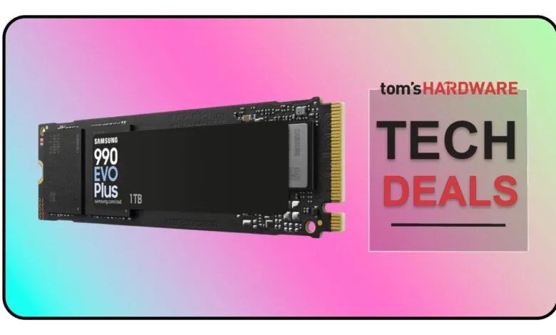 Samsung 990 EVO Plus 1TB NVMe SSD with Tom's Hardware Tech Deals logo.