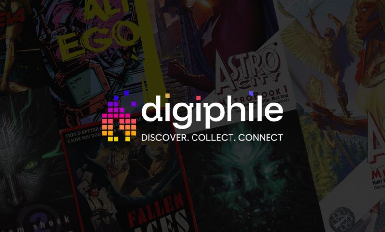 Digiphile logo with a collage of comic book covers and digital art.