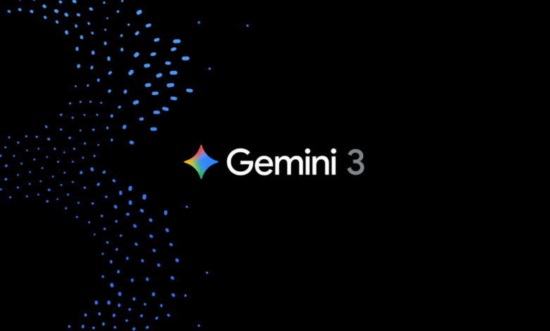 The Gemini 3 logo with a colorful star and text on a black background.