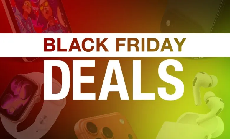Black Friday Deals promotion with phone, watch, and earbuds.