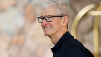 Apple CEO Tim Cook smiles while attending the Allen & Company Sun Valley Conference.