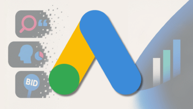 Google Ads logo with icons representing search, audience, and bidding.