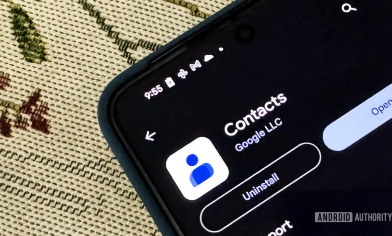 Close-up of a smartphone screen showing the Google Contacts app page.