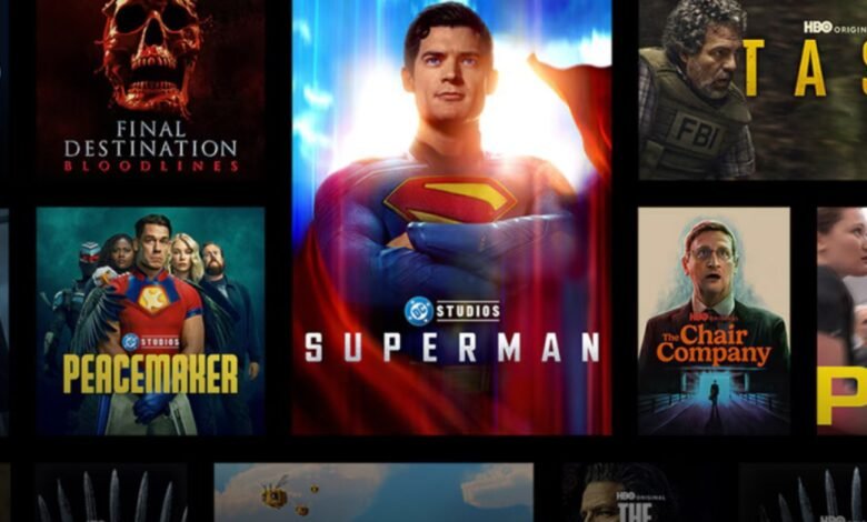 HBO Max streaming service showcasing various TV shows and movies.