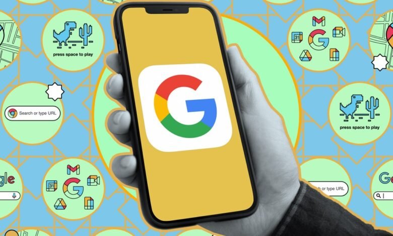 Close-up of a hand holding a smartphone displaying the Google app logo.