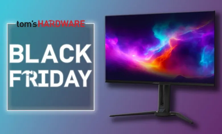 Aorus monitor on display with Black Friday sale advertisement.