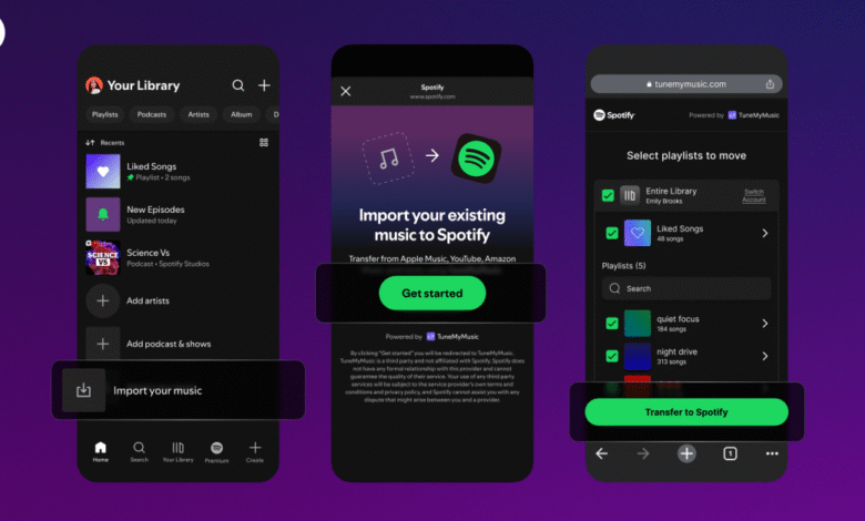 Spotify app showing how to import music from other services.