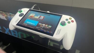 ROG Ally handheld gaming console displaying game options.